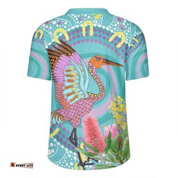 Australia Aboriginal V-Neck Rugby Jerseys - Brolga Bird Dancing With Australia Native Flowers V3 V-Neck Rugby Jerseys