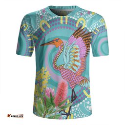 Australia Aboriginal V-Neck Rugby Jerseys - Brolga Bird Dancing With Australia Native Flowers V3 V-Neck Rugby Jerseys