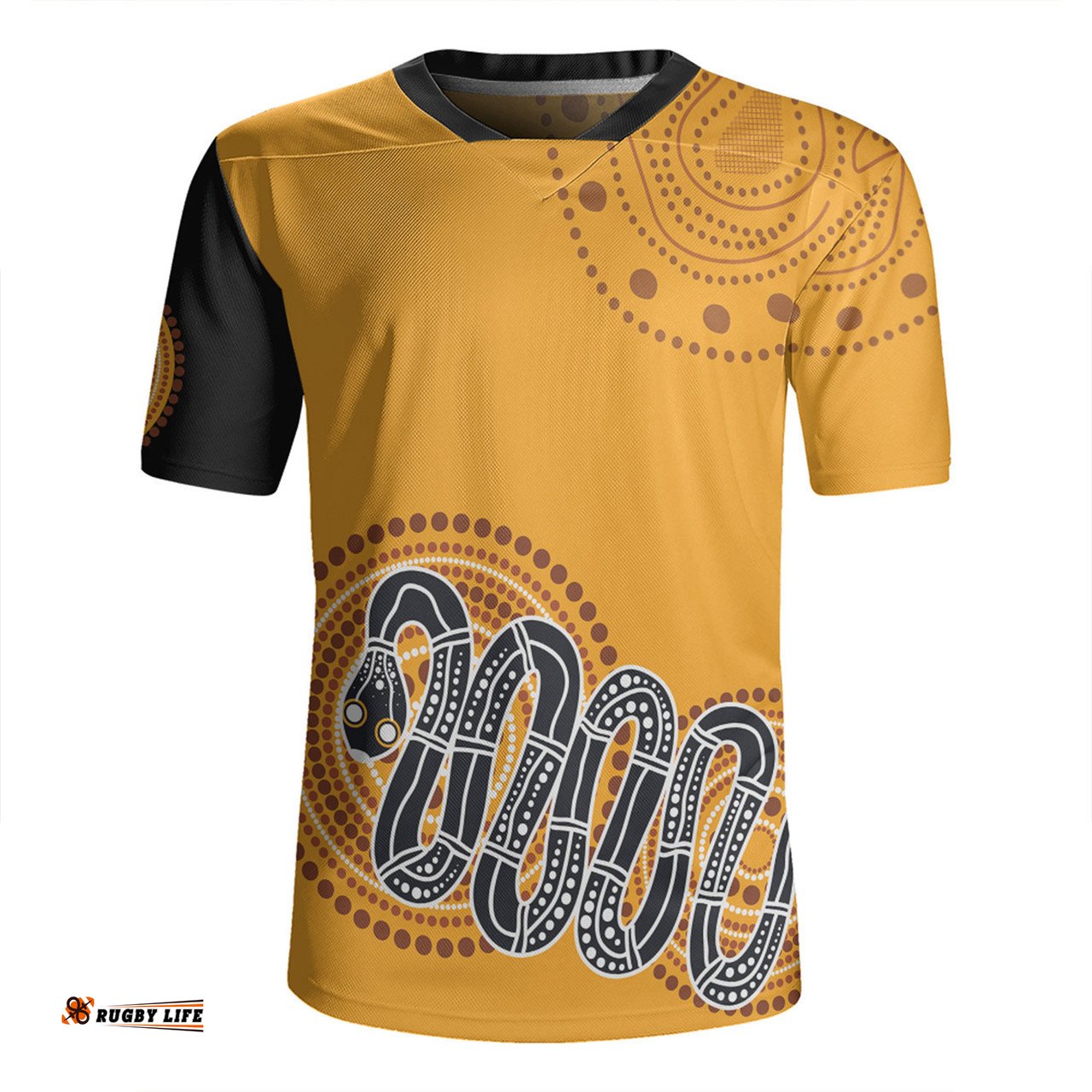 Australia Aboriginal Custom V-Neck Rugby Jerseys - Orange Rainbow Serpent Dreaming Inspired V-Neck Rugby Jerseys