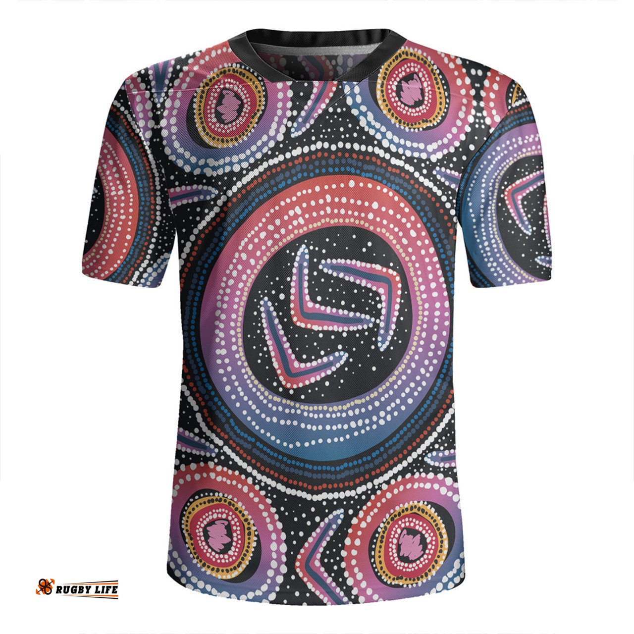 Australia Aboriginal V-Neck Rugby Jerseys - Aboriginal Boomerang Dot Art V-Neck Rugby Jerseys