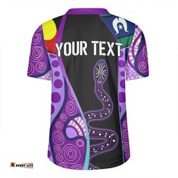 Australia Aboriginal Custom V-Neck Rugby Jerseys - Purple Indigenous Rainbow Serpent Inspired V-Neck Rugby Jerseys