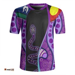Australia Aboriginal Custom V-Neck Rugby Jerseys - Purple Indigenous Rainbow Serpent Inspired V-Neck Rugby Jerseys