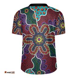Australia Aboriginal V-Neck Rugby Jerseys - Aboriginal Dot Art Color Inspired Design V-Neck Rugby Jerseys
