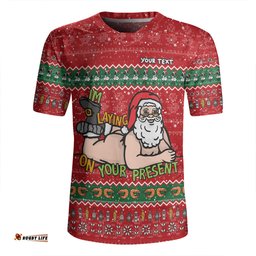 Australia Christmas Custom V-Neck Rugby Jerseys - Merry Chrismas I'm Laying On Your Present V-Neck Rugby Jerseys