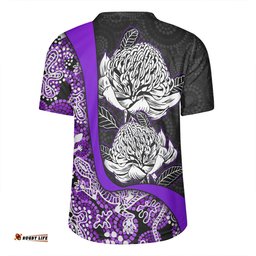 Australia Warratah Goanna Aboriginal V-Neck Rugby Jerseys - Waratah Flowers With Purple Lizards, Stones, Sand Dot Art Painting Inspired V-Neck Rugby Jerseys
