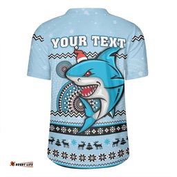 Cronulla-Sutherland Sharks Christmas Custom V-Neck Rugby Jerseys - Ugly Xmas And Aboriginal Patterns For Die Hard Fan V-Neck Rugby Jerseys