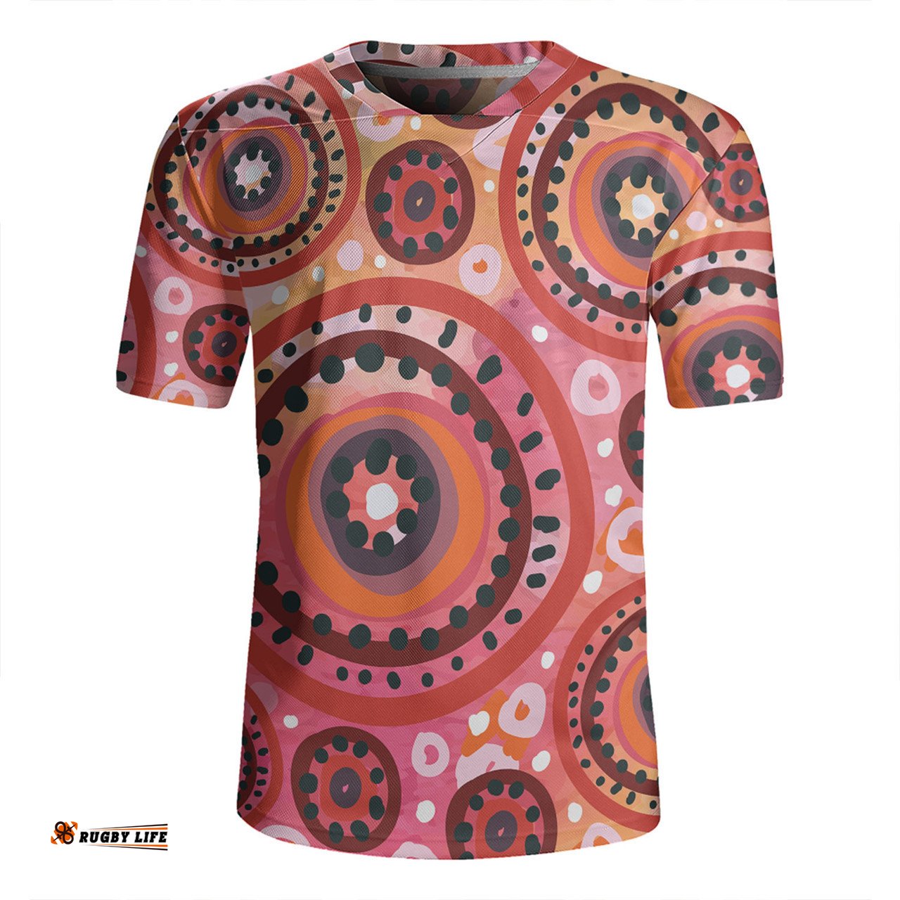 Australia Dot Painting Inspired Aboriginal V-Neck Rugby Jerseys - Circle In The Aboriginal Dot Art Style V-Neck Rugby Jerseys
