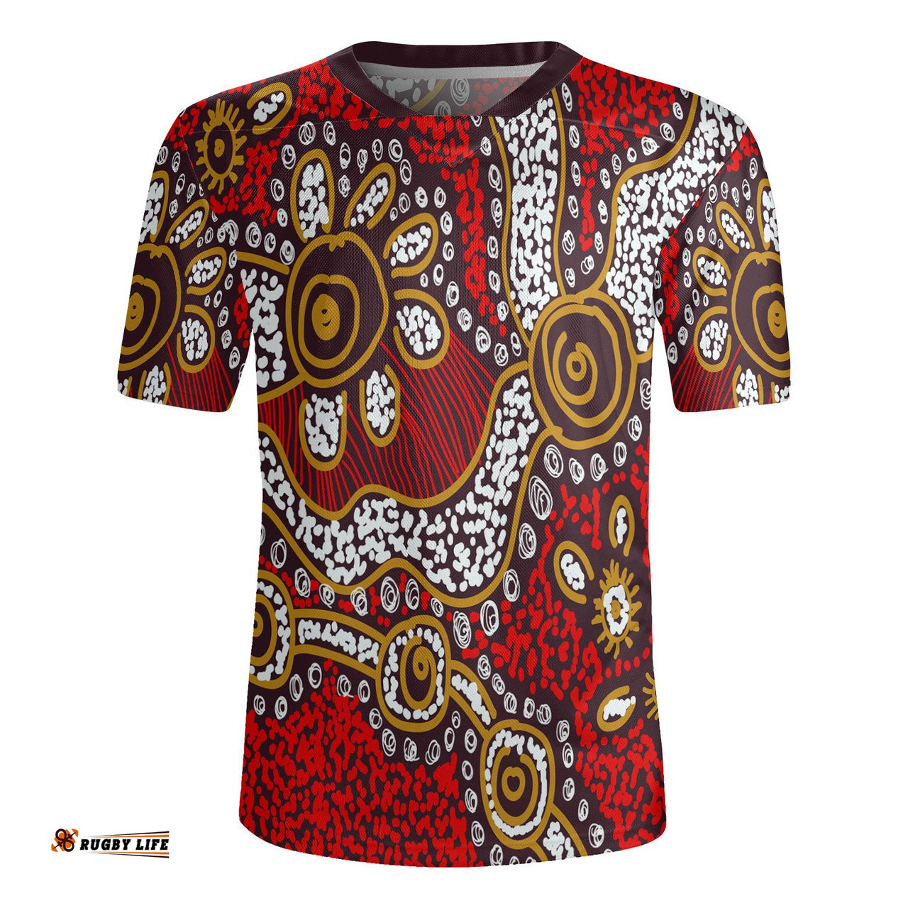 Australia Aboriginal V-Neck Rugby Jerseys - Aboriginal Contemporary Dot Inspired Design V-Neck Rugby Jerseys
