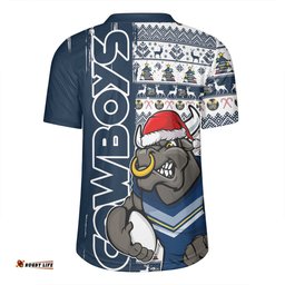North Queensland Cowboys V-Neck Rugby Jerseys Merry Ugly Xmas Nordic Pattern Style