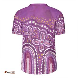 Australia Aboriginal V-Neck Rugby Jerseys - Dot painting illustration in Aboriginal style Pink V-Neck Rugby Jerseys