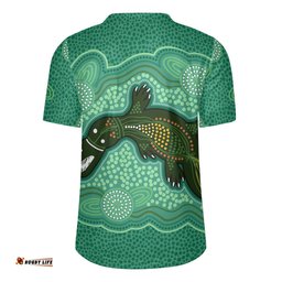 Australia Aboriginal V-Neck Rugby Jerseys - Aboriginal Green Platypus Art Inspired Design V-Neck Rugby Jerseys