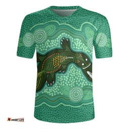 Australia Aboriginal V-Neck Rugby Jerseys - Aboriginal Green Platypus Art Inspired Design V-Neck Rugby Jerseys