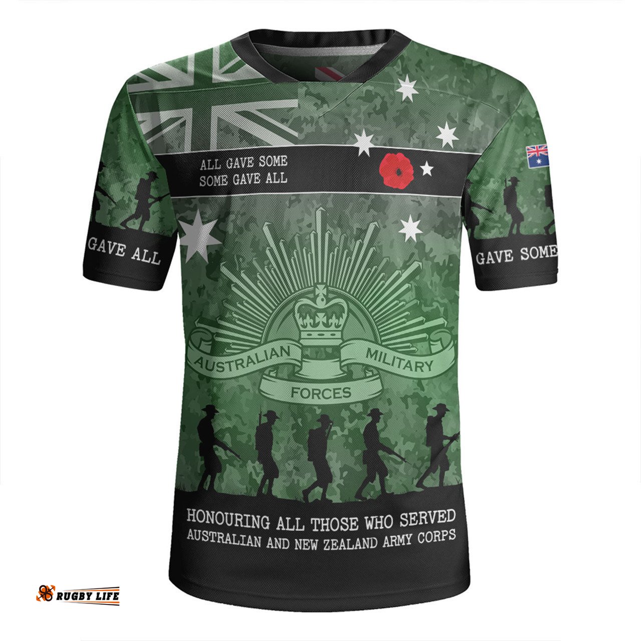 Australia Anzac Day V-Neck Rugby Jerseys - Australia and New Zealand Warriors All gave some Some Gave All Green V-Neck Rugby Jerseys