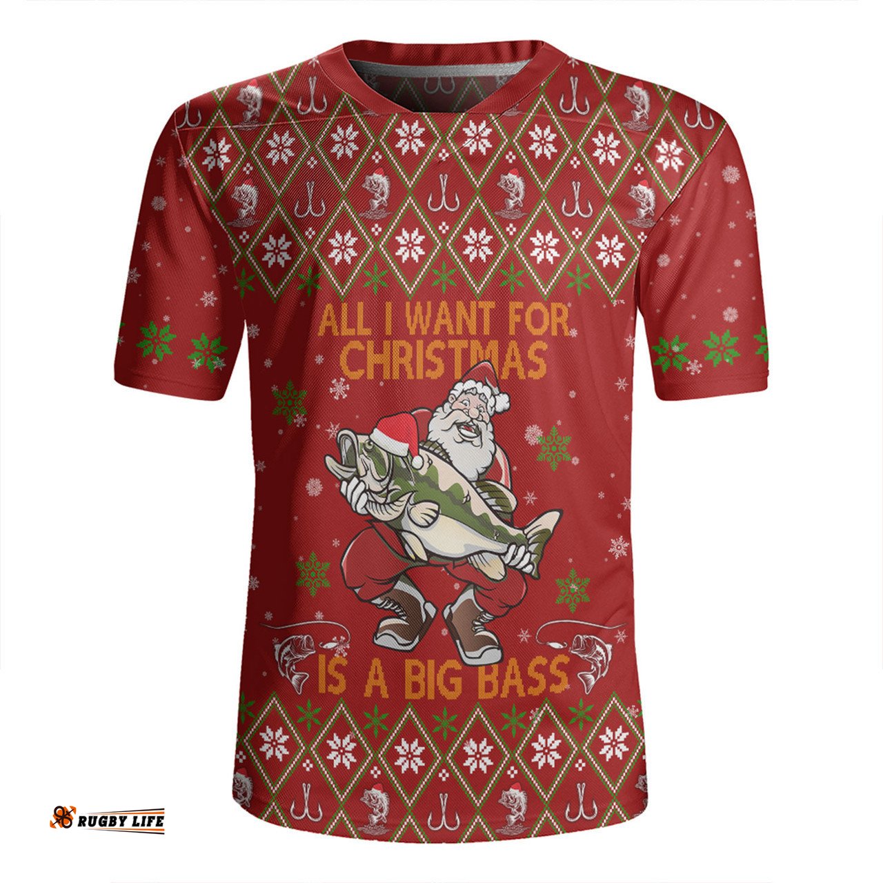 Australia Christmas Fishing Custom V-Neck Rugby Jerseys - All I Want For Christmas Is A Big Bass V-Neck Rugby Jerseys