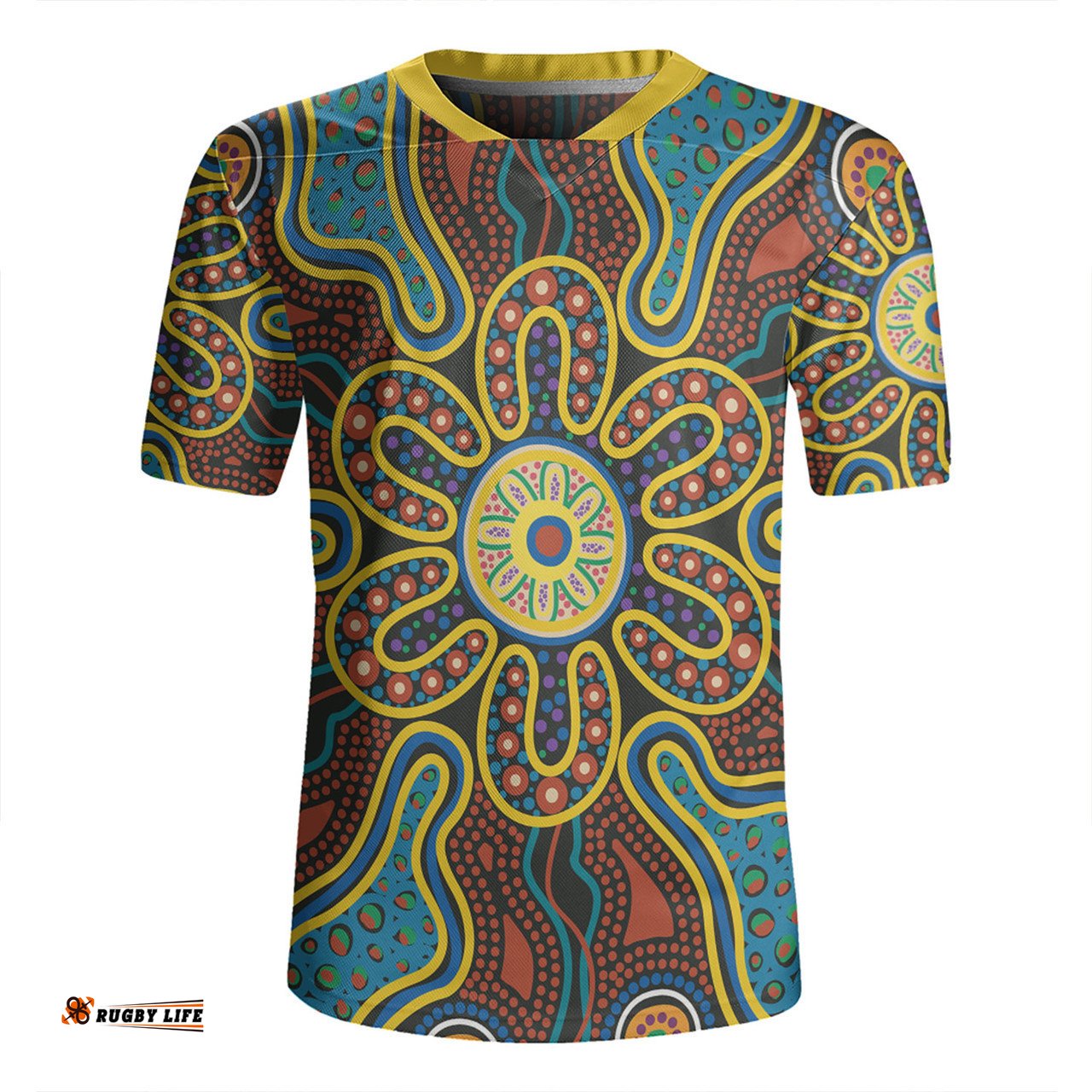 Australia Dot Painting Inspired Aboriginal V-Neck Rugby Jerseys - Aboriginal Dot Art Color Inspired V-Neck Rugby Jerseys