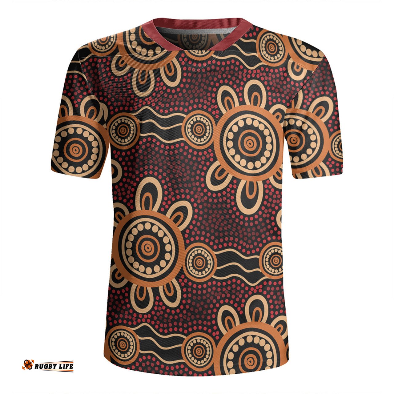 Australia Dot Painting Inspired Aboriginal V-Neck Rugby Jerseys - Aboriginal Dot Pattern Painting Art V-Neck Rugby Jerseys