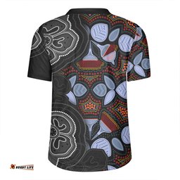 Australia Aboriginal V-Neck Rugby Jerseys - Eucalyptus Seamless Pattern In Aboriginal Dot Art V-Neck Rugby Jerseys