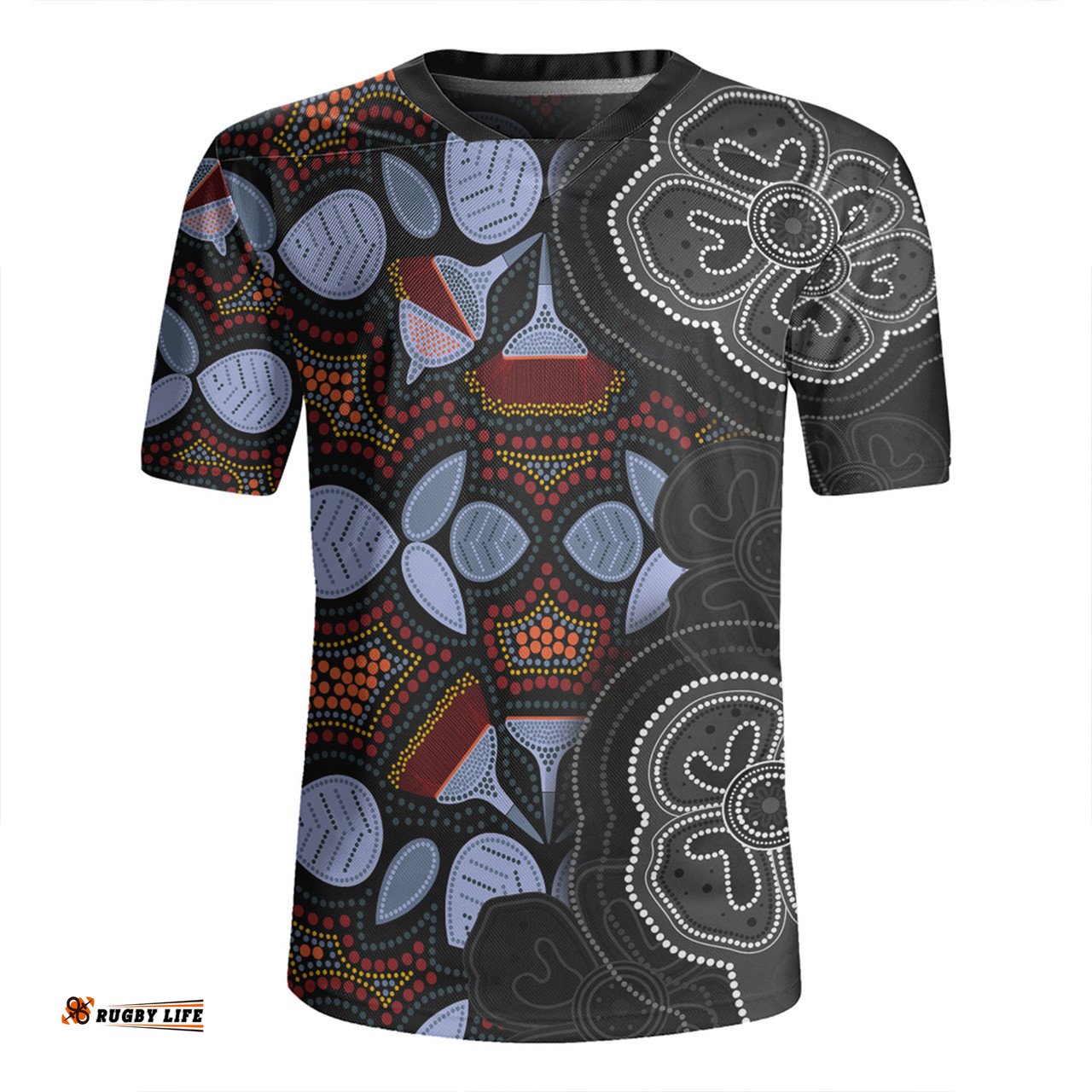 Australia Aboriginal V-Neck Rugby Jerseys - Eucalyptus Seamless Pattern In Aboriginal Dot Art V-Neck Rugby Jerseys
