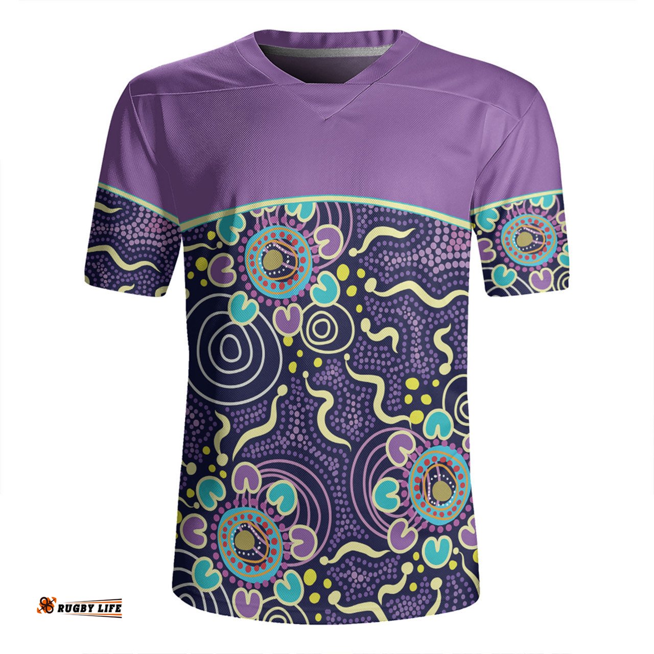 Australia Aboriginal Custom V-Neck Rugby Jerseys - Purple Painting With Aboriginal Inspired Dot V-Neck Rugby Jerseys