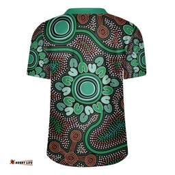Australia Aboriginal V-Neck Rugby Jerseys - Aboriginal Green Dot Art Inspired Design V-Neck Rugby Jerseys
