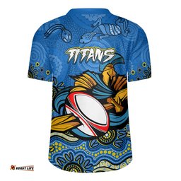 Gold Coast Titans V-Neck Rugby Jerseys - Custom Blue Gold Coast Titans Blooded Aboriginal Inspired