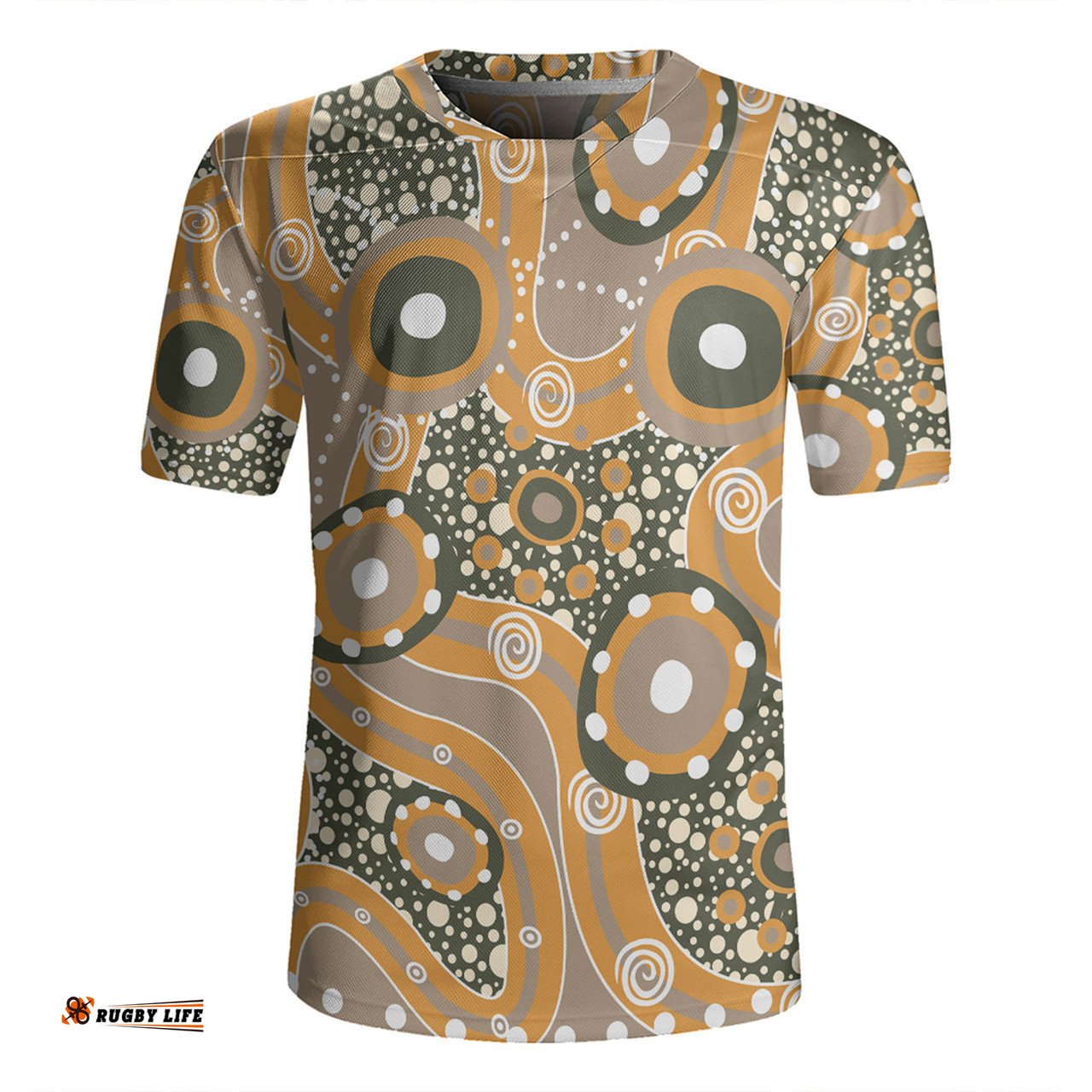 Australia Aboriginal V-Neck Rugby Jerseys - Orange Aboriginal Dot Art Inspired V-Neck Rugby Jerseys
