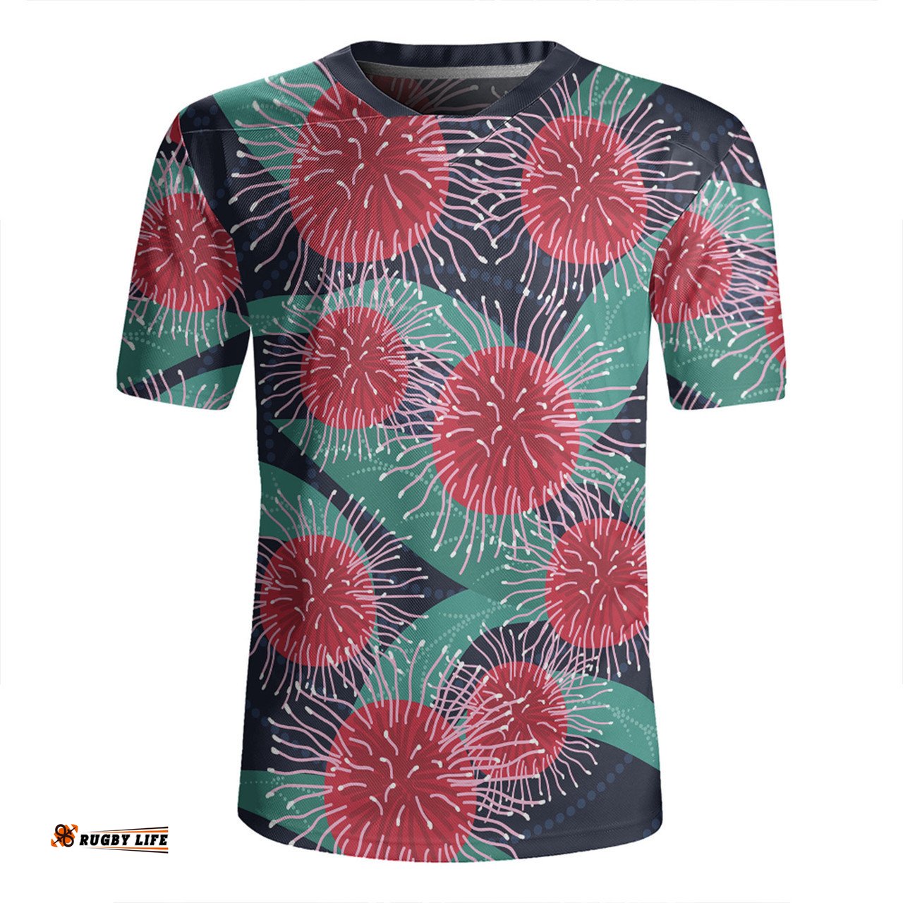 Australia Aboriginal V-Neck Rugby Jerseys - Australian Hakea Flower Artwork V-Neck Rugby Jerseys