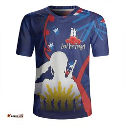 Australia Anzac Day Custom V-Neck Rugby Jerseys - Lest We Forget With Blue Camouflage Pattern V-Neck Rugby Jerseys