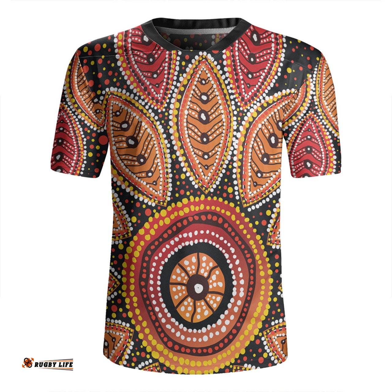 Australia Aboriginal V-Neck Rugby Jerseys - Beautiful Dotted Leaves Aboriginal Art Background V-Neck Rugby Jerseys
