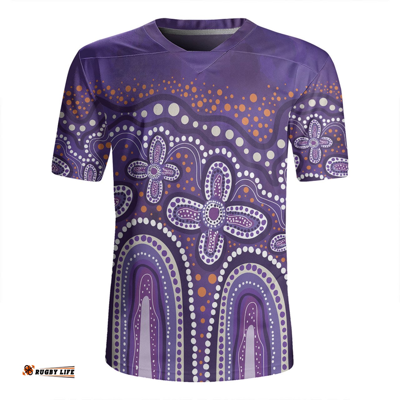 Australia Aboriginal V-Neck Rugby Jerseys - Dot painting illustration in Aboriginal style Purple V-Neck Rugby Jerseys