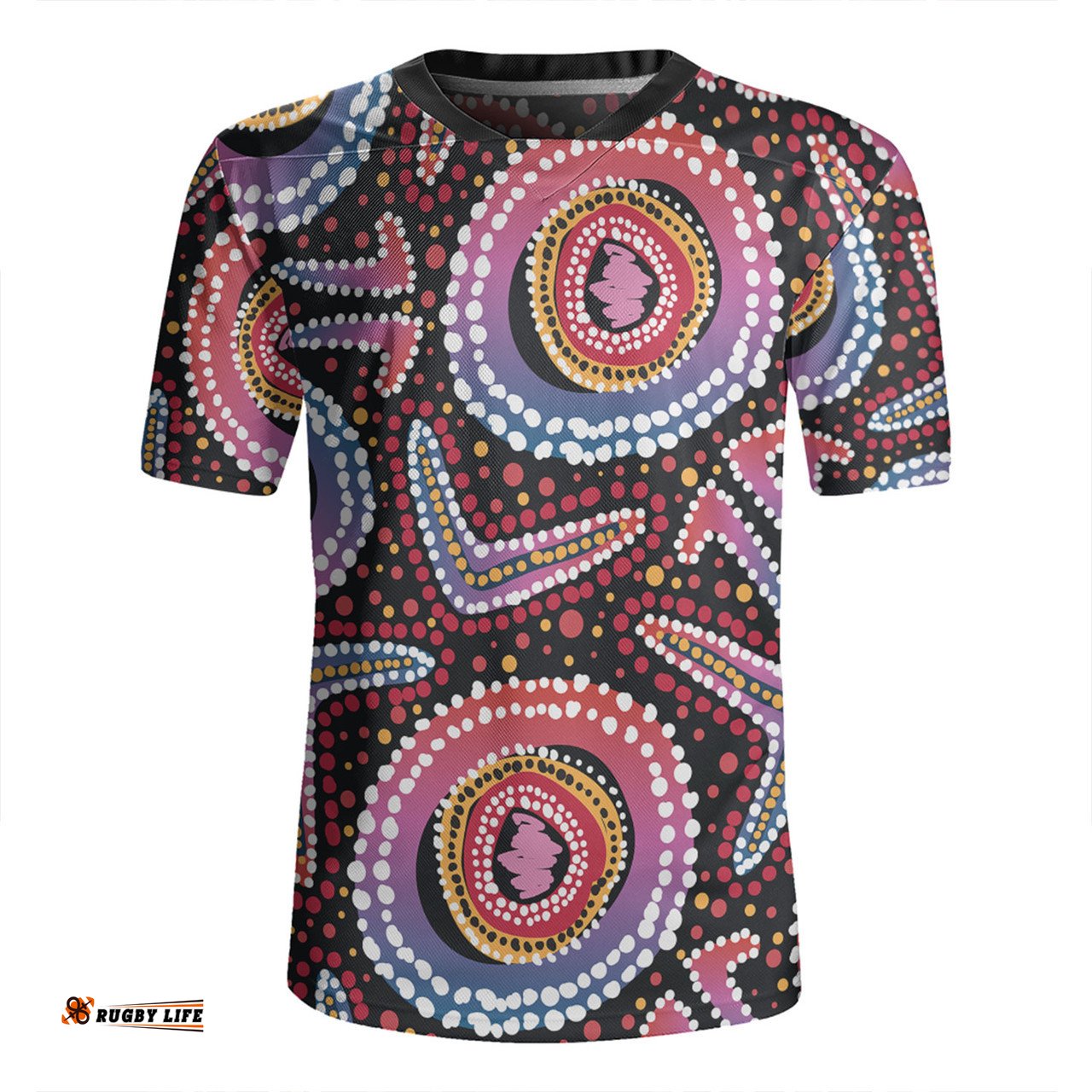 Australia Dot Painting Inspired Aboriginal V-Neck Rugby Jerseys - Boomerang From Aboriginal Art V-Neck Rugby Jerseys
