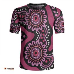 Australia Dot Painting Inspired Aboriginal V-Neck Rugby Jerseys - Pink Flowers Aboriginal Dot Art V-Neck Rugby Jerseys