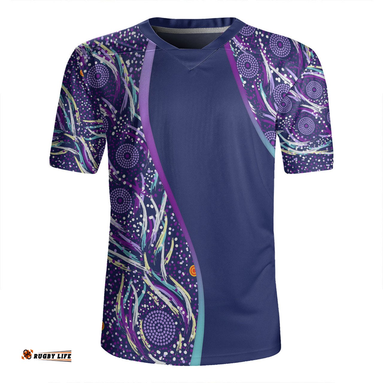 Australia Aboriginal Custom V-Neck Rugby Jerseys - Purple Dot Dreamtime V-Neck Rugby Jerseys