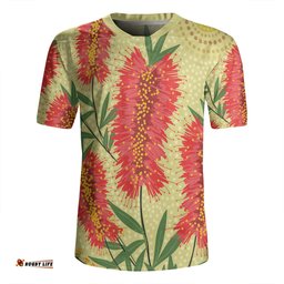 Australia Flowers Aboriginal V-Neck Rugby Jerseys - Aboriginal Painting Red Bottle Brush Tree V-Neck Rugby Jerseys