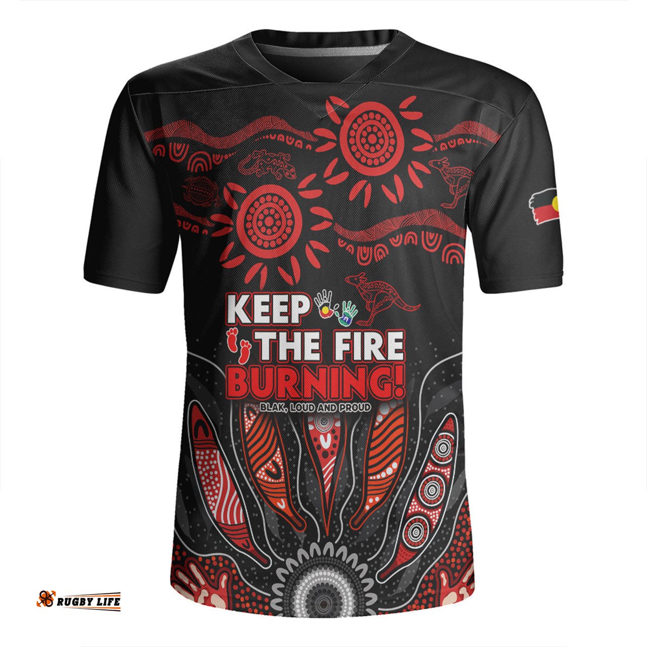Australia V-Neck Rugby Jerseys Naidoc Week 2024 Indigenous Keep The Fire Burning Aboriginal Gum Leaf Painting Red