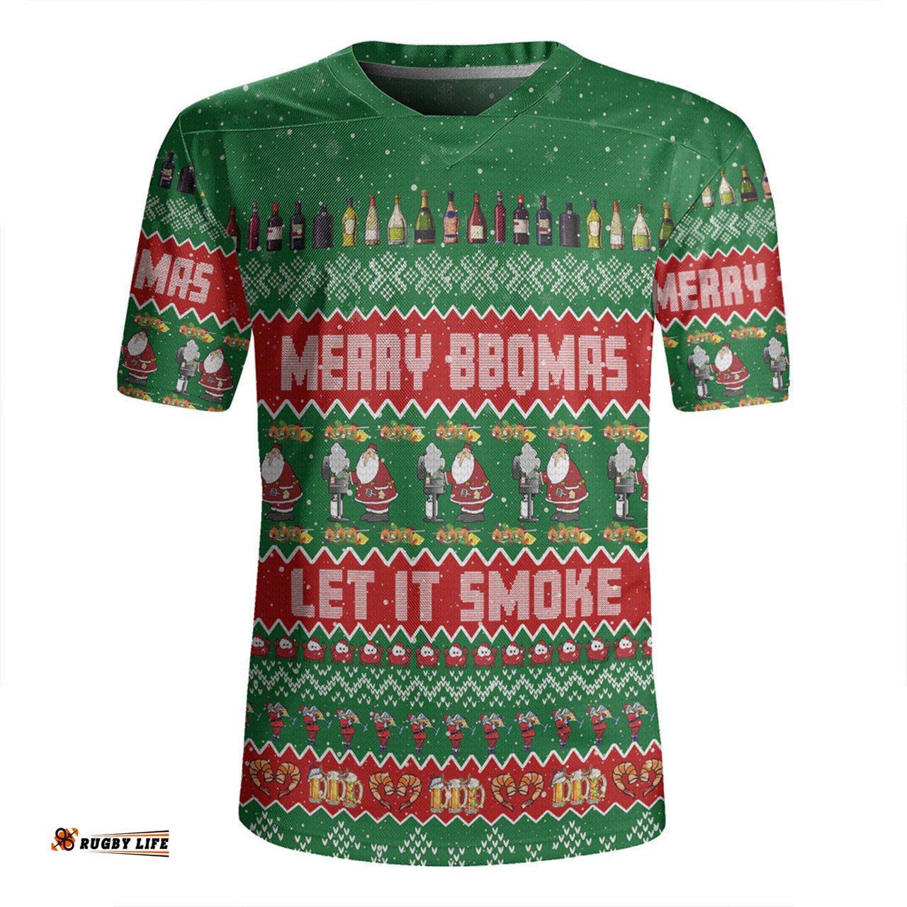Australia Christmas Custom V-Neck Rugby Jerseys - Merry BBQMax Let It Smoke V-Neck Rugby Jerseys