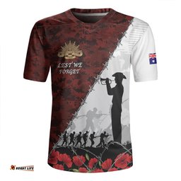Australia V-Neck Rugby Jerseys - Anzac Day Poppy Flower And Barbed Wire
