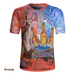 Australia Kangaroo Aboriginal Camping Custom V-Neck Rugby Jerseys - Aussie Outback Camping with Beer V-Neck Rugby Jerseys