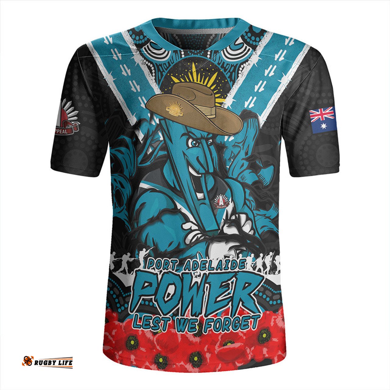 Port Adelaide V-Neck Rugby Jerseys Ripped Legacy Of The Game The ANZAC Spirit Lives On