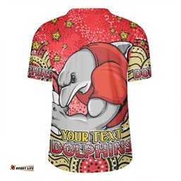 Redcliffe Dolphins Custom V-Neck Rugby Jerseys - Custom With Aboriginal Inspired Style Of Dot Painting Patterns V-Neck Rugby Jerseys