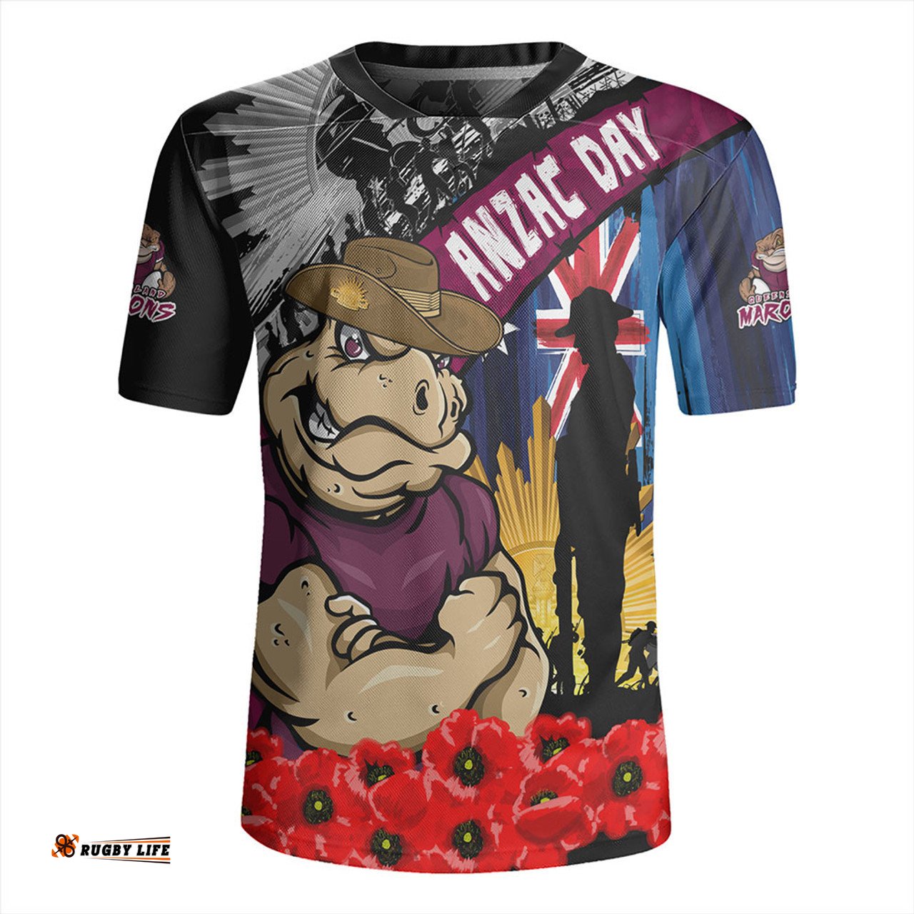 Queensland Maroons V-Neck Rugby Jerseys United In Spirit Anzac Day Tribute