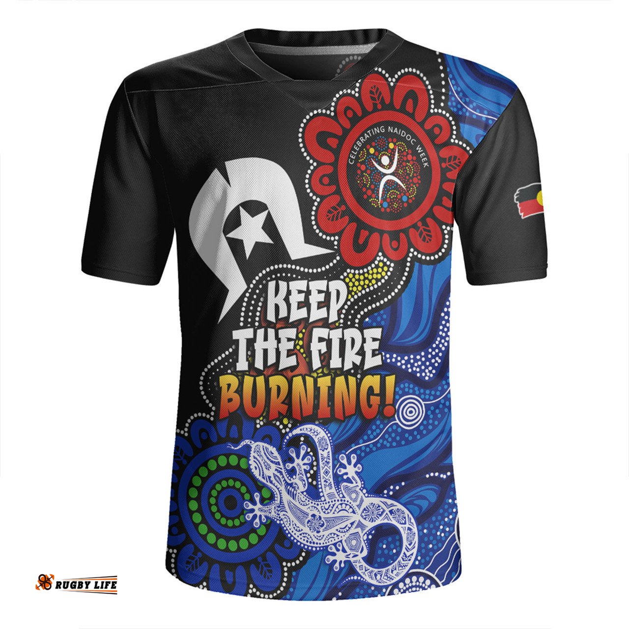Australia V-Neck Rugby Jerseys Naidoc Week 2024 Indigenous Keep The Fire Burning Aboriginal Dot Art Painting