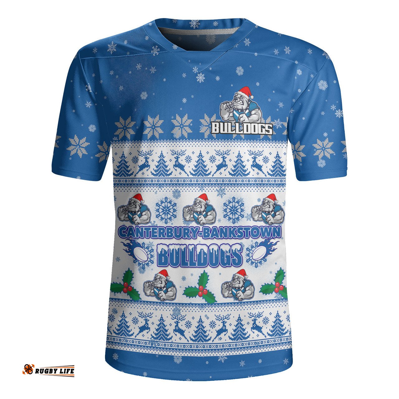 Canterbury-Bankstown Bulldogs Christmas Custom V-Neck Rugby Jerseys - Special Ugly Christmas V-Neck Rugby Jerseys