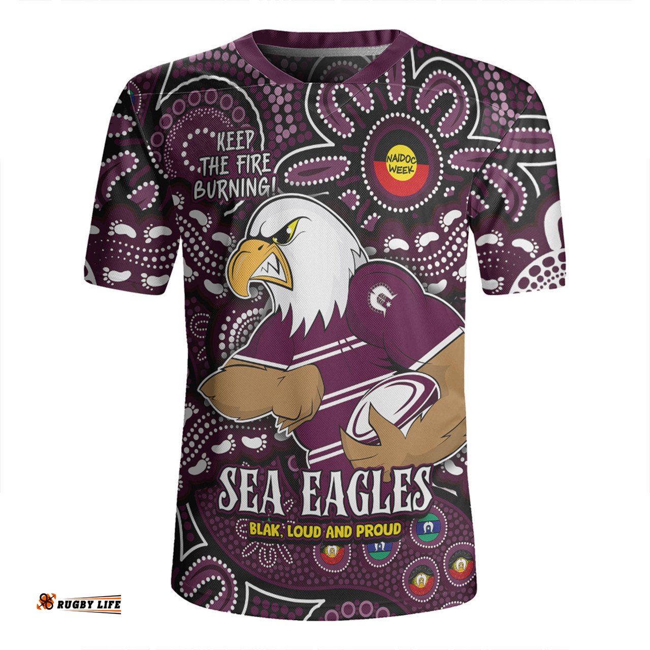 Manly Warringah Sea Eagles V-Neck Rugby Jerseys Custom Naidoc Week 2024 Aboriginal Pattern And Torres Strait Islander Inspired