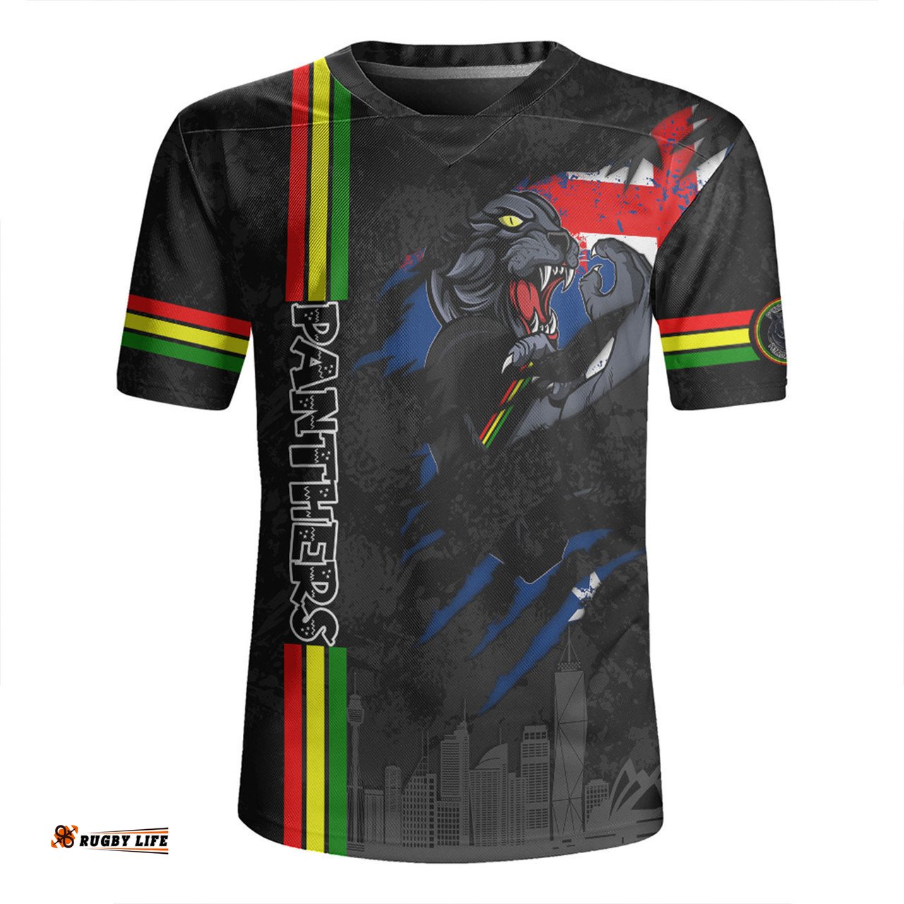 Penrith Panthers V-Neck Rugby Jerseys - Happy Australia Day Flag Scratch Style