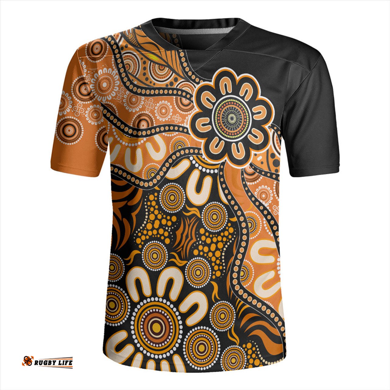 Australia V-Neck Rugby Jerseys Aboriginal Dot Painting Background