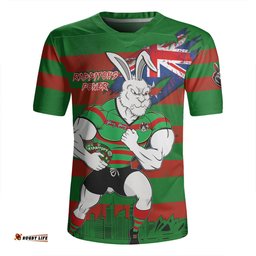 South Sydney Rabbitohs V-Neck Rugby Jerseys Custom For Die Hard Fan Australia Flag Scratch Style