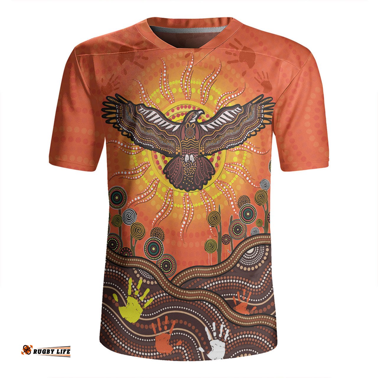 Australia V-Neck Rugby Jerseys Indigenous Flying Eagle With Aboriginal Dot Art