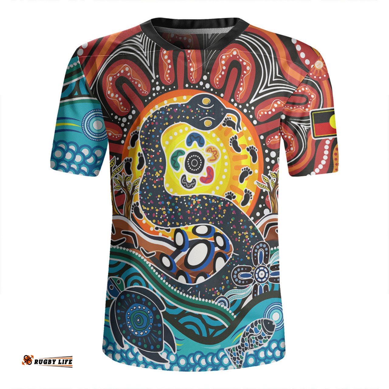Australia Rainbow Serpent Aboriginal V-Neck Rugby Jerseys - Dreamtime Rainbow Serpent V-Neck Rugby Jerseys