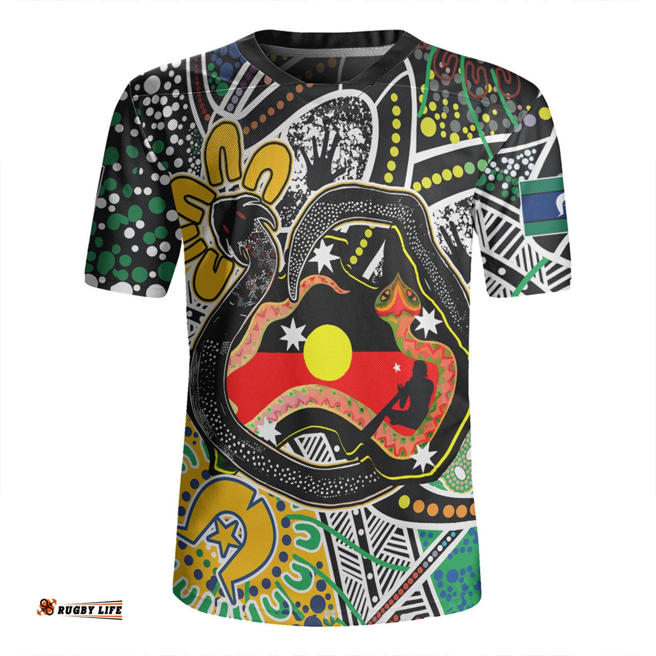 Australia Rainbow Serpent Aboriginal V-Neck Rugby Jerseys - Dreamtime Rainbow Serpent Creates Australia V-Neck Rugby Jerseys